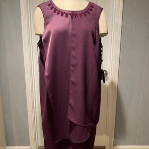 Adrianna Papell Layered Plum Wine Sleeveless Bedazzled Midi Dress Size 18W NWT